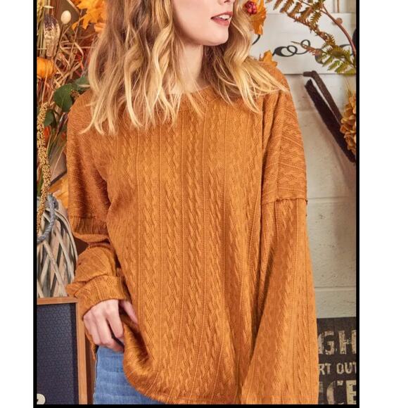 New P.S. Kate Textured Sweater Knit Top Long Sleeve Stretch Brown Size 3X - Picture 1 of 8